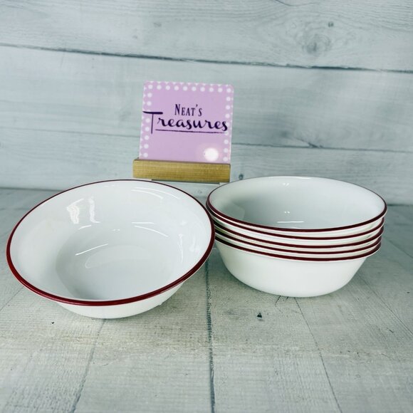 Corelle SPLENDOR Break Chip Resistant Red Gray Scroll Soup Cereal Bowls Set of 6 - Picture 1 of 16